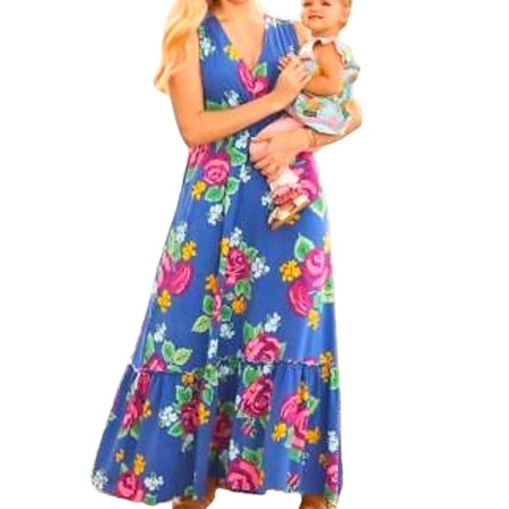 MATILDA JANE Dream Weaver Blue Rose Floral Maxi Dress size M